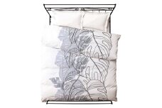 【高級】掛ふとんカバー　モンステラ　グレー　【シングル】150ｃｍ×210ｃｍ　日本製｜掛けふとんカバー グレー シングル 睡眠 繊維産業 寝装品 シングル 布団 サテン生地 エジプト綿 吸湿性 速乾性