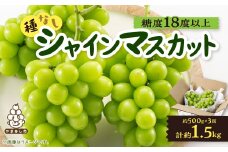 山梨市産「シャインマスカット(種なし)」 約1.5kg (約500g×3房)【1117303】