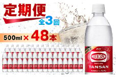 ＜毎月定期便＞＜3か月お届け＞ウィルキンソン タンサン 500ml＜24本入＞2箱 アサヒ飲料全3回_ 炭酸水 定期便 強炭酸 炭酸飲料 飲料 ペットボトル メーカー ストレート ソーダ 割材 ハイボール アウトドア キャンプ  常温 ランキング 人気 山梨 【4050018】