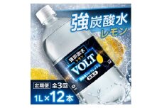 ＜毎月定期便＞サーフ　VOLT(ボルト)強炭酸水レモン 1L×12本　1ケース　国産炭酸水全3回【4050654】