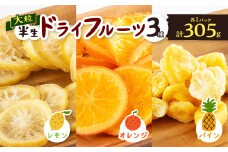 やまなし半生ドライフルーツ食べ比べ3種セット(レモン/ オレンジ /パイン) 305g【1515247】