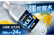 ＜毎月定期便＞サーフVOLT(ボルト)強炭酸水レモン500ml×24本　1ケース　国産炭酸水全12回【4055690】