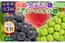 ＜発送月固定定期便＞＜訳アリ＞山梨の桃と黒ぶどう・シャインマスカット全3回【4063713】