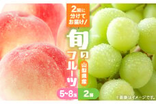 ＜発送月固定定期便＞桃5～8玉(2kg)・シャインマスカット2房(1kg以上)全2回【4066669】