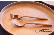 天然チークパスタ皿＆カトラリーセット