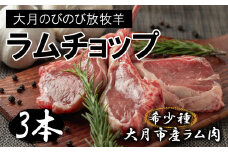 【希少】大月のびのび放牧羊【骨付きラムチョップ3本】200g以上