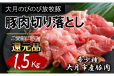 自然の中で飼育された 大月のびのび放牧豚の切り落とし肉  1.5kg以上 （300g×5パック）