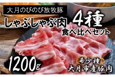 大月のびのび放牧豚【しゃぶしゃぶ食べ比べセット1200g】ロース・肩ロース・バラ・モモ各300g