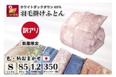 訳あり 色柄おまかせ 羽毛布団【 シングル 】ホワイトダックダウン 85％ 1.2kg 本掛け 軽量生地 TTC / 川村羽毛 / 山梨県 韮崎市 [20743628] 布団 ふとん 羽毛 日本製 数量限定