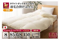 【春秋用】 中厚 羽毛 合掛け 布団 シングル ホワイトダックダウン 85％ 0.8kg (無地 アイボリー)  [川村羽毛 山梨県 韮崎市 20743639] 羽毛布団 日本製 エクセルゴールドラベル