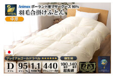 【春秋用】羽毛布団 中厚 合掛け ダブル マザーグースダウン 95％ ポーランド産 1.1kg 100×140番手サテン グランミュゼ [川村羽毛 山梨県 韮崎市 20743647] 布団 日本製
