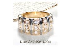 140-9-1 指輪 K18YG Pt900 ダイヤモンド 計 1.00ct コンビ リング イエローゴールド プラチナ ストライプ 幅広 【 f191-ygpt 】 ※13.5号　ALPAZ076-13_5