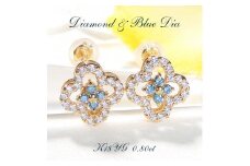 6-9 ピアス K18YG ダイヤモンド 0.8ct ブルーダイヤ スタッドピアス クローバー 四つ葉 フラワー 花 ダイヤモンドピアス  レディース Wロックキャッチ 【f251-k18yg-bd】　ALPAZ002