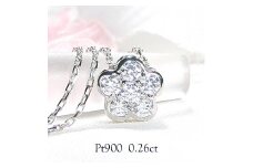 6-6 ネックレス PT900 プラチナ ダイヤモンド 0.26ct フラワーモチーフ リバーシブル ペンダント 伏せ込み 裏 ブルーダイヤ【f171-pt-1】　ALPAZ005
