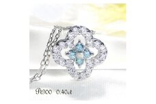 6-1 ネックレス PT900 プラチナ ダイヤモンド 0.40ct ブルーダイヤ 四つ葉 ペンダント お花 フラワー クローバー 【f170-pt-bd】　ALPAZ010