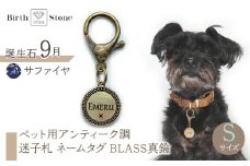 ｅｊブランド『　i-LACQ　』アイ・ラシク　ペット用アンティーク調　迷子札　ネームタグ　BLASS真鍮　Sサイズ　9月　サファイヤ ALPDL021_9