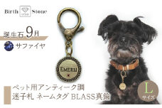 ｅｊブランド『　i-LACQ　』アイ・ラシク ペット用アンティーク調　迷子札　ネームタグ BLASS真鍮　Lサイズ　9月　サファイヤ ALPDL025_9