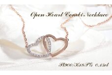 ネックレス PT900 K18PG プラチナ ピンクゴールド ダイヤモンド 0.13ct オープンハート コンビ 両吊り ペンダント 18金 レディース ジュエリー【f214-ptpg】 ALPAZ129
