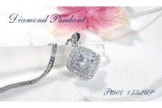 ネックレス プラチナ PT900 ダイヤモンド 1.55ct 中石 1カラットUP 取り巻き パヴェ ひし形 四角 ペンダント ベネチアンチェーン ジュエリー【f254-pt】 ALPAZ139