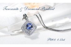 ネックレス プラチナ PT900 大粒 タンザナイト 取り巻き ダイヤモンド 0.55ct パヴェ ひし形 四角 誕生石 ペンダント ベネチアンチェーン ジュエリー【f255-pt】 ALPAZ140
