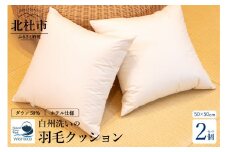 白州洗いの羽毛クッション　2個セット　ダウン50％ 50×50ｃｍ　740g クッション 羽毛 2個セット 50×50ｃｍ ダウン 50％ 740g ホテル仕様 日本製 白州洗いの羽毛クッション 新生活