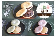 三色菊最中１５個入り 最中 和菓子 お茶菓子 セット 数量限定 計15個入り 小豆粒餡 白餡 柚子餡 贈答品 引菓子 お供え物 山梨県 北杜市