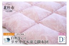 リサイクル羽毛掛布団　白州洗いのリサイクル羽毛ダウン90％使用　羽毛量1.6kg　冬掛けダブルサイズ（ピンク系色）
