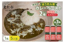 マイルドほうれん草カレーペースト3瓶＆スパイシーほうれん草カレーペースト3瓶の6瓶セット カレーペースト 1瓶230g 5人前 マイルド スパイシー 合計6個 2種セット ほうれん草 カレー ペースト 無添加 こだわり 簡単 本格スパイスカレー 瓶詰 持ち運び アウトドア 仕送りギフト 山梨県 北杜市