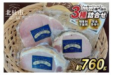食べ比べハムセット3種入り ハム  詰合せ セット 3種類 バーベキュー キャンプ パーティー 手作り フランク 食べ比べ おつまみ オールポーク 豚肉100％ 天然腸 山梨県 白州 北杜市