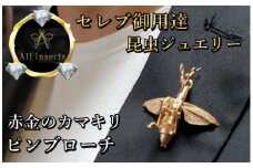 カマキリピンブローチ　ピンクゴールドカラー　All insects　【セレブ御用達】【世界30個限定】今、世界中から熱視線を浴びている幻の昆虫アートジュエリー