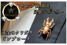 クワガタピンブローチ　ピンクゴールドカラー　All insects　【セレブ御用達】【世界30個限定】【仕事運UP】今、世界中から熱視線を浴びている幻の昆虫アートジュエリー