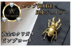 クワガタピンブローチ　ゴールドカラー　All insects　【セレブ御用達】【世界10個限定】【仕事運UP】今、世界中から熱視線を浴びている幻の昆虫アートジュエリー