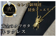クワガタネックレス　ゴールドカラー　All insects　【セレブ御用達】【世界10個限定】【仕事運UP】今、世界中から熱視線を浴びている幻の昆虫アートジュエリー
