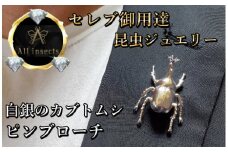 カブトムシピンブローチ　シルバーカラー　All insects　【セレブ御用達】【世界50個限定】【運気UP】今、世界中から熱視線を浴びている幻の昆虫アートジュエリー