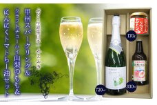 甲州スパークリング＆クラフトチューハイ山梨のもも＆にんにくトマトらー油セット　135-010