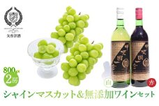 シャインマスカット葡萄と無添加ワインのセットA　（シャインマスカット約800ｇ×2房、赤ワイン1本、白ワイン1本） 014-011