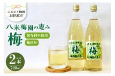 八米梅園の恵み720ml×2本 梅ジュース 無添加 自然栽培 八米梅園 国産 保存料不使用 梅果汁入り 飲料 梅ドリンク 美味しい 瓶 夏ギフト 贈り物 お取り寄せ 山梨県産 上野原市
