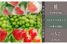 【定期便】甲州市プレミアムセレクションー至高フルーツ定期便 いちご2パック 桃約1kg シャイン約1.2kg【2025年発送】（SHP）C8-471【桃 もも シャインマスカット ぶどう 山梨県産 甲州市 期間限定 フルーツ 果物】