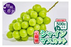【定期便】【農林水産大臣賞受賞!!】山梨のシャインマスカット 1房500g以上 全3回定期便【2025年発送】（AGB）B19-875 【シャインマスカット 葡萄 ぶどう ブドウ 令和7年発送 期間限定 山梨県産 甲州市 フルーツ 果物】