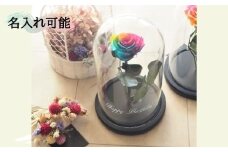 名入れ可 プリザーブドフラワー レインボーローズ ビビットカラーガラスドーム / なないろ / 山梨県 中央市