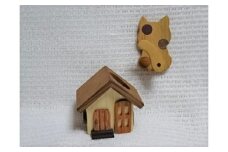 ハウスのハンコ立てと猫のマグネットフック　無着色 手作り 木製 印鑑 ハンコ はんこ ペン立て お洒落 おしゃれ オシャレ 可愛い かわいい 猫 マグネット フック
