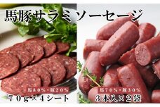 馬豚ソフトサラミソーセージ（70gシート×4枚）＆ウインナソーセージ（3本入×2袋）セット  馬肉 豚肉 お肉 ウインナー 冷凍 山梨 やまなし 富士川町