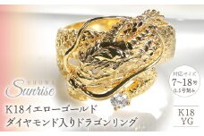 K18イエローゴールド　ダイヤモンド入り　ドラゴンリング（7～18号）※0.5号刻み　CSR0232-18Y SWAV016｜レビューキャンペーン