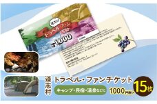 道志村各施設（キャンプ場、民宿、飲食店、商店、釣り、温泉、体験など）で使用できる道志村トラベル・ファンチケット 1000円券×15枚 ※着日指定不可 ふるさと納税 施設利用券 トラベルチケット チケット 金券 利用券 山梨県 道志村 送料無料 DSN002