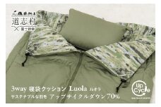 【富士新幸謹製】「サステナブルな羽毛」3WAY 寝袋クッション［ルオラ］アップサイクルダウン ※着日指定不可 ふるさと納税 羽毛 寝具 寝袋 クッション ダウン 寝ぶくろ 3way クッション アウトドア 車中泊 枕 山梨県 道志村 送料無料 DSI009