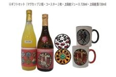上田産リンゴジュース・上田の地酒・上田道の絵散歩（マグカップ・コースター）セット [№5312-0218]