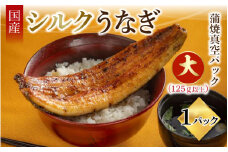 国産 シルクうなぎ蒲焼真空パック 大（125ｇ以上）×１パック【 冷凍 配送 うなぎ蒲焼 国産 1尾 うなぎ 人気 タレ付き 山椒 真空パック ギフト 化粧箱 贈り物 のし対応 鰻 ウナギ ブランド 丑の日 蒲焼き 蒲焼 かば焼き 個包装 小分け 冷凍 クール便 送料無料 やなのうなぎ 観光荘 】