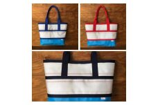 11-66BK　【SUWAプレミアム】FIRE HOSE PRODUCTS　トートバッグＡタイプ　バイカラーブルー　Ｌ（パイピングカラー：黒）／信州諏訪ガラスの里