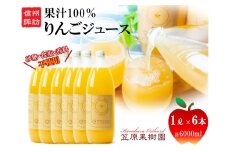 信州産 りんごジュース 1L瓶詰め [6本] 箱入り／ 笠原果樹園 果汁100% りんごジュース リンゴジュース 瓶 長野県産 産地直送 砂糖・食塩・香料不使用 ギフト プレゼント りんご リンゴ 林檎 アップル おすすめ おすすめジュース おすすめりんごジュース おすすめリンゴジュース 信州 長野県 諏訪市 諏訪 【80-01】