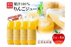 信州産 りんごジュース 1L瓶詰め [4本] 箱入り／ 笠原果樹園 果汁100% りんごジュース リンゴジュース 瓶 長野県産 産地直送 砂糖・食塩・香料不使用 ギフト プレゼント りんご リンゴ 林檎 アップル おすすめ おすすめジュース おすすめりんごジュース おすすめリンゴジュース 信州 長野県 諏訪市 諏訪 【80-03】